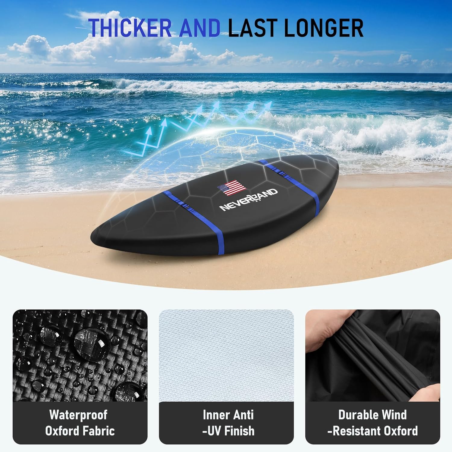 NEVERLAND 600D Waterproof Kayak Cover - Heavy Duty Kayak Covers for Outdoor Storage, UV, Dust & Fade Resistant Kayak Accessories for Kayak, Canoe & SUP, Black, 10.8-12 ft