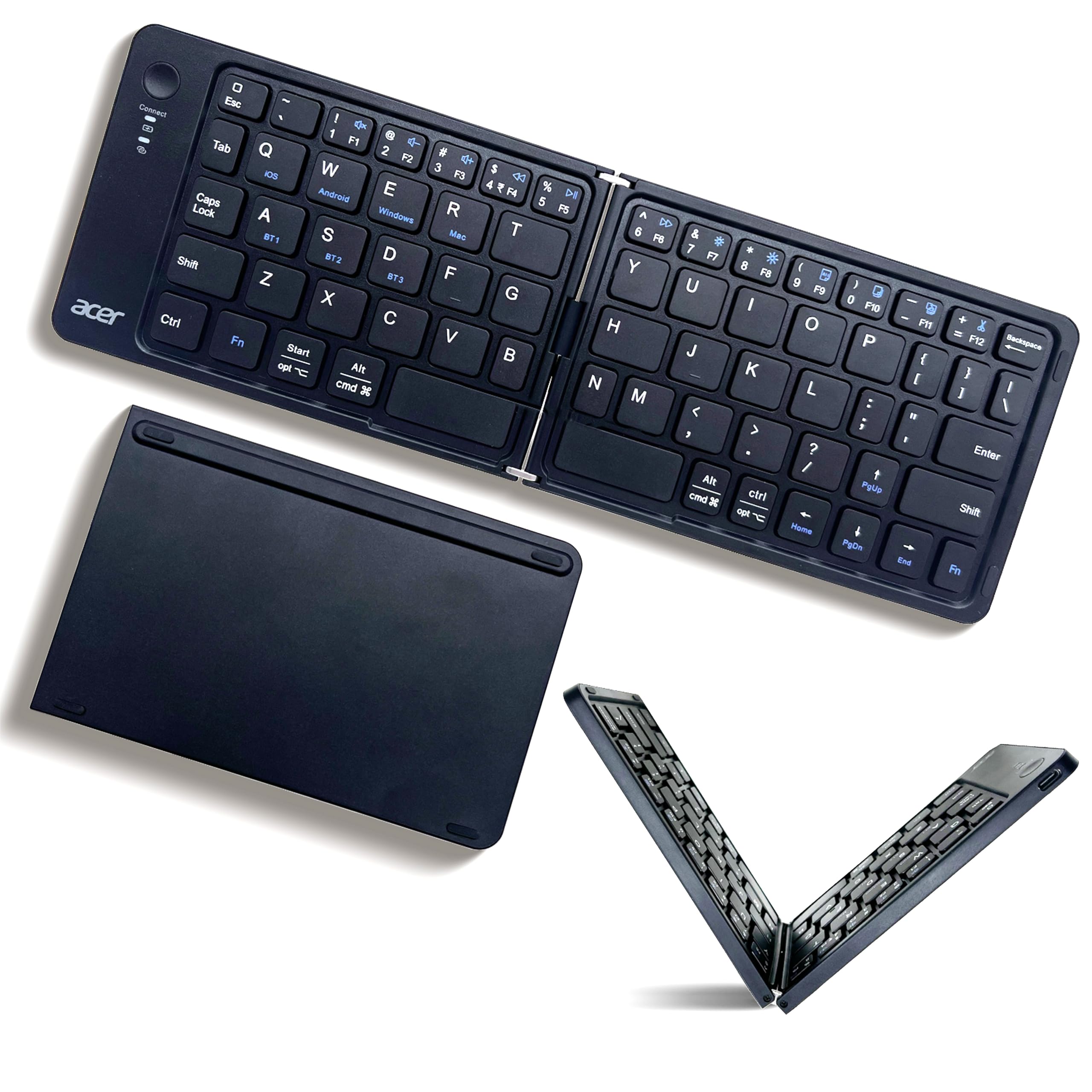 Acer Mini Fold | 67 Keys Compact Foldable Bluetooth Keyboard | BT 5.0 | Rechargeable 180mAh Battery | USB-C Fast Charging | 76H Use | Lightweight 133g | Black | Compatible with Windows/Mac/Android