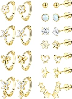 Hypoallergenic Earrings for Girls Cute Kids Jewelry Screw Back Toddler Baby Earrings Hoop Huggie Surgical Stainless Steel Stud Earrings Set for Sensitive Ears Flower Heart Earrings for Women