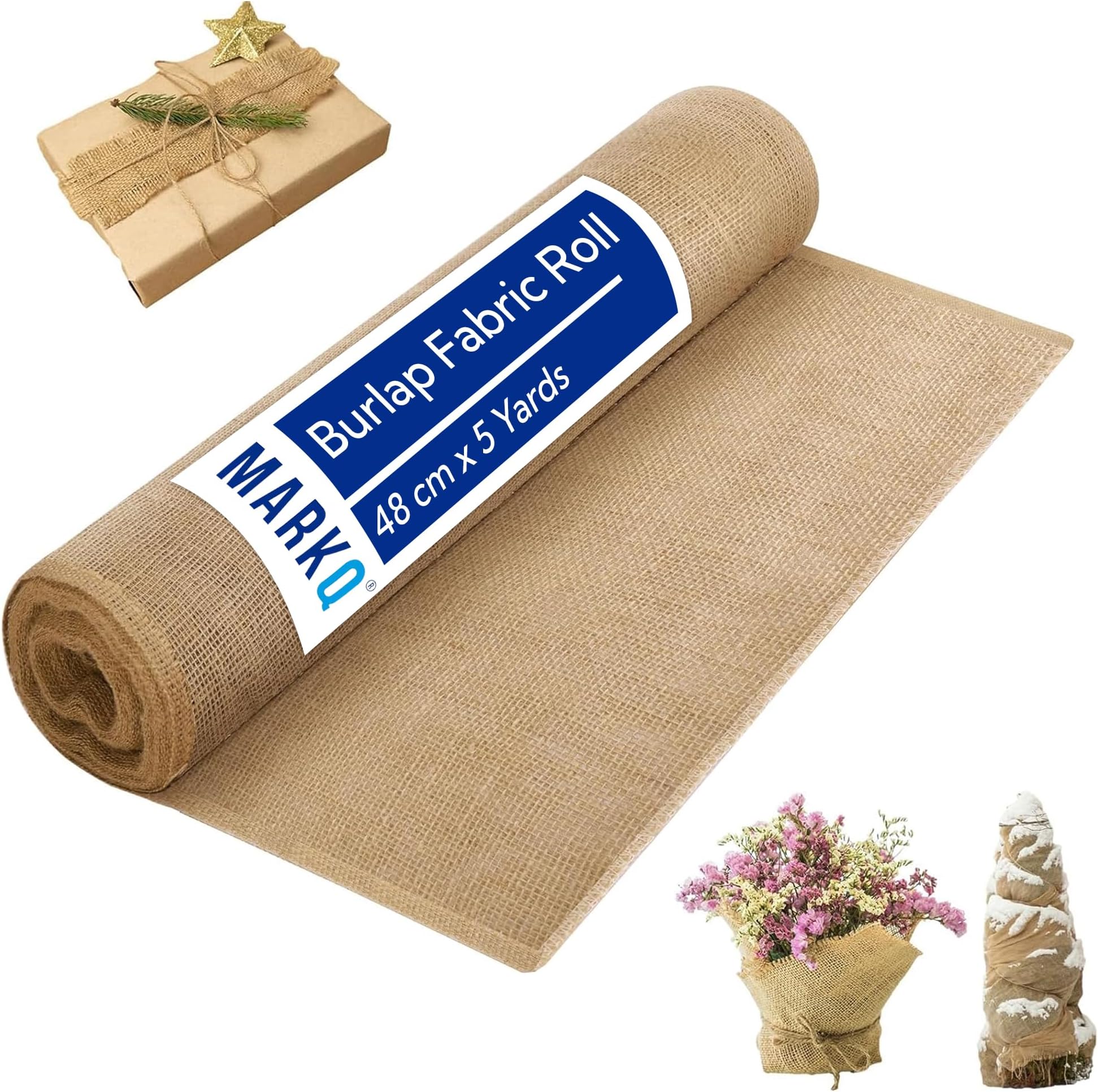 MARKQ [1 Roll] Burlap Fabric Roll – [48 cm x 5 Yards] Jute Hessian Cloth for Table Runners, Crafts, Christmas, Weddings & Party Decor