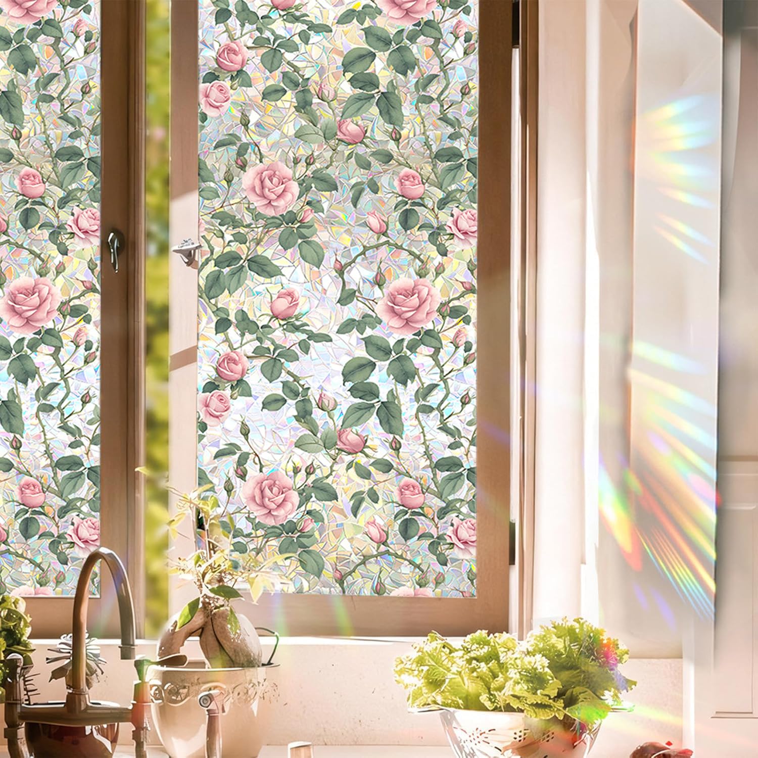 Floral Stained Glass Window Film，Stained Glass Window Film，Faux Stained Glass Window Film，Window Privacy Film Stained Glass， Vintage Stained Glass