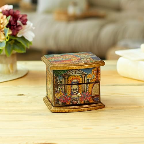 Miniatura 3 de NOVICA Joyero de decoupage del Día de los Muertos, multicolor, "Celebrando el Día de los Muertos"