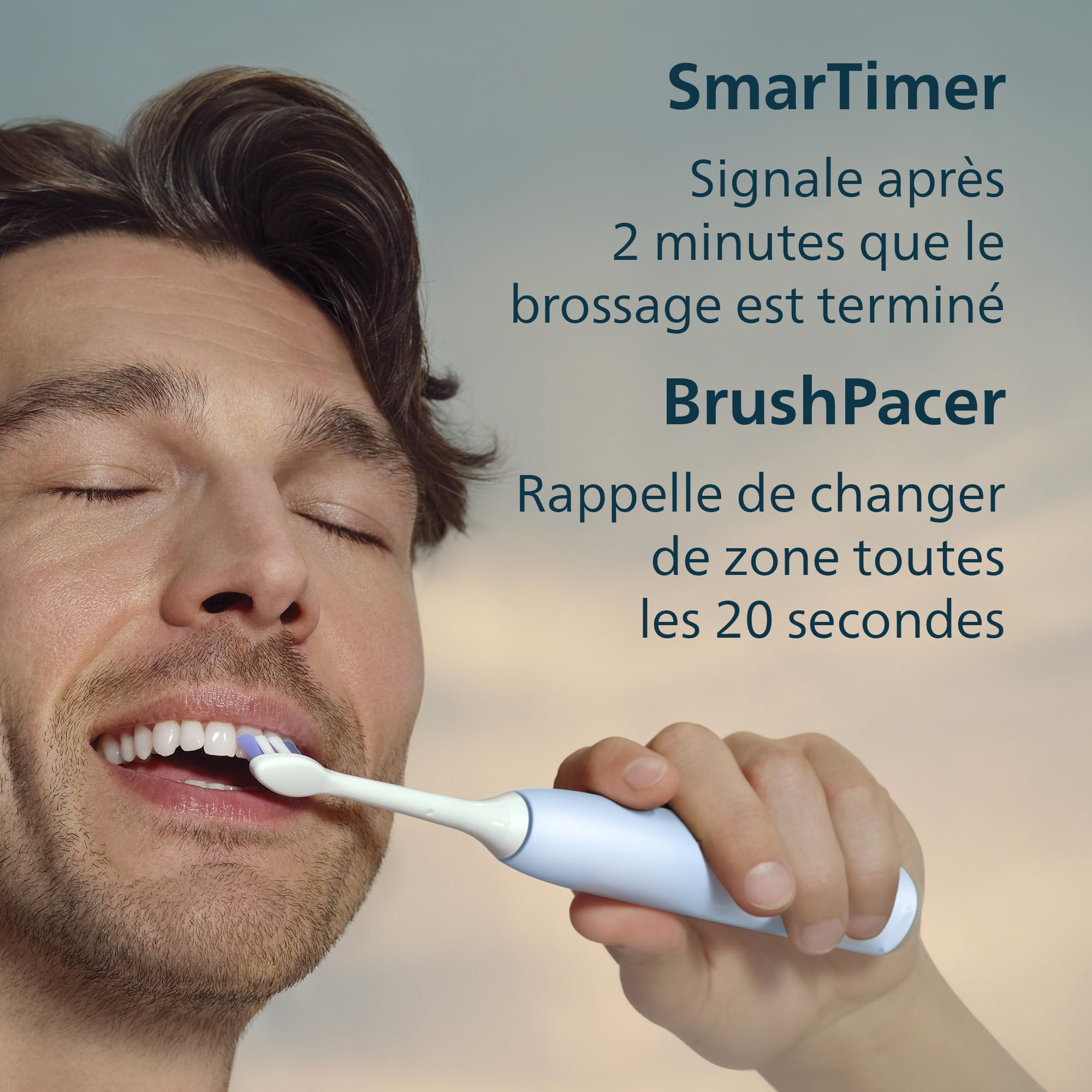 Philips Sonicare 6100 - Brosse à dents électrique sonique avec 2 modes de brossage, 3 niveaux d'intensité, Alerte de pression, EasyStart, SmarTimer, Bleu clair, modèle HX7406/02 [Nouvelle technologie]