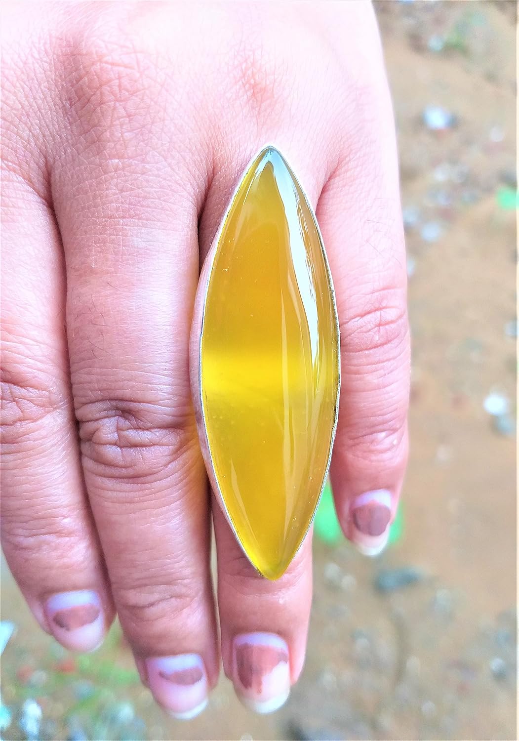 Yellow Chelcedony Ring, Haldi Ceremony Gift,| Handmade Ring| Boho Ring| Statement Ring| Cabochon Ring| yellow Gemstone Ring| long Ring| Trending Ring| Handmade Jewelry
