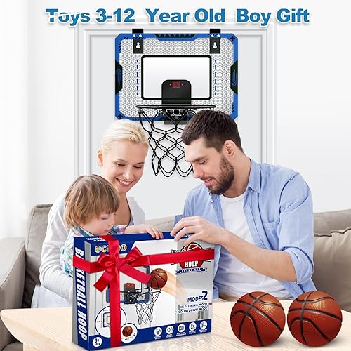 Miniatura 7 de Aro de baloncesto interior para niños de 5 a 10 años, con marcador electrónico y 3 bolas, mini aro sobre la puerta para cumpleaños de niños