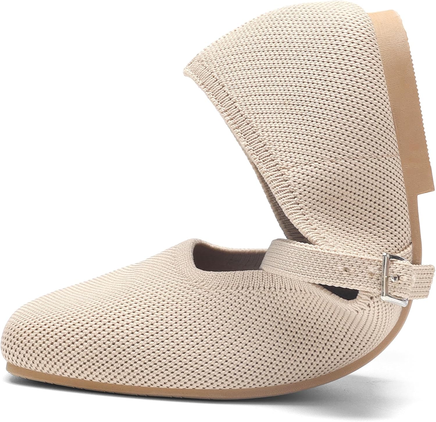 Knit Flats for Women Square Toe Flats Casual Ballet Flats with Ankle Strap,Comfortable Mary Jane Shoes