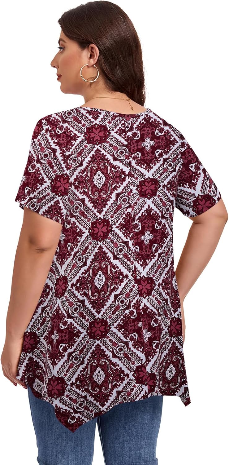 LARACE Plus Size Tops for Womens Summer Clothes Short Sleeve Shirts Casual V Neck Tunic Asymmetrical Blouses - Image 4