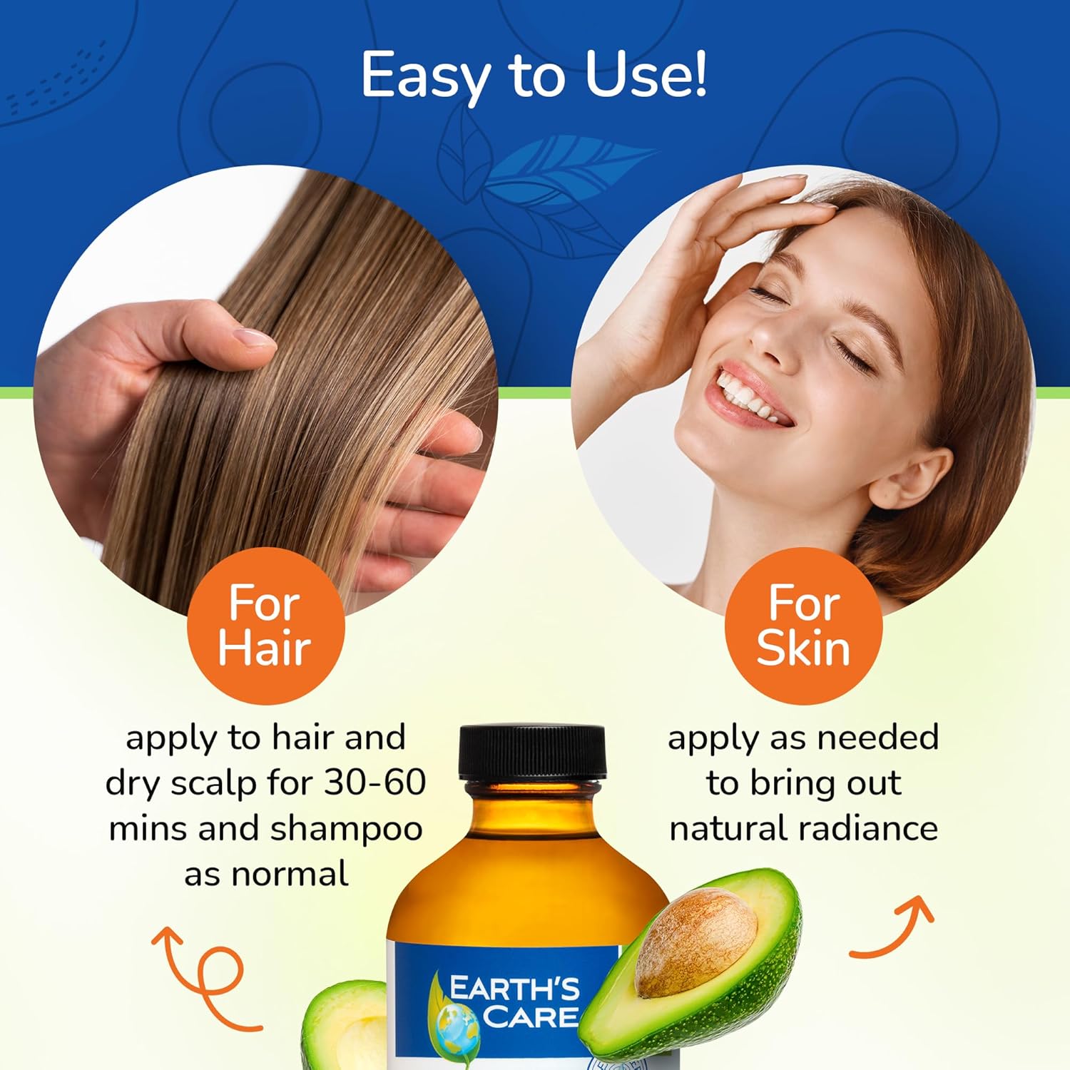 Earth’s Care Avocado Oil - Avocado Oil for Hair and Skin with Vitamin E - 8 Fl OZ - (2/pk)