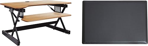 Miniatura 10 de Rocelco - Convertidor de escritorio para trabajar de pie con altura ajustable de 46 pulgadas con cargador USB y CA y soporte para monitor dual -