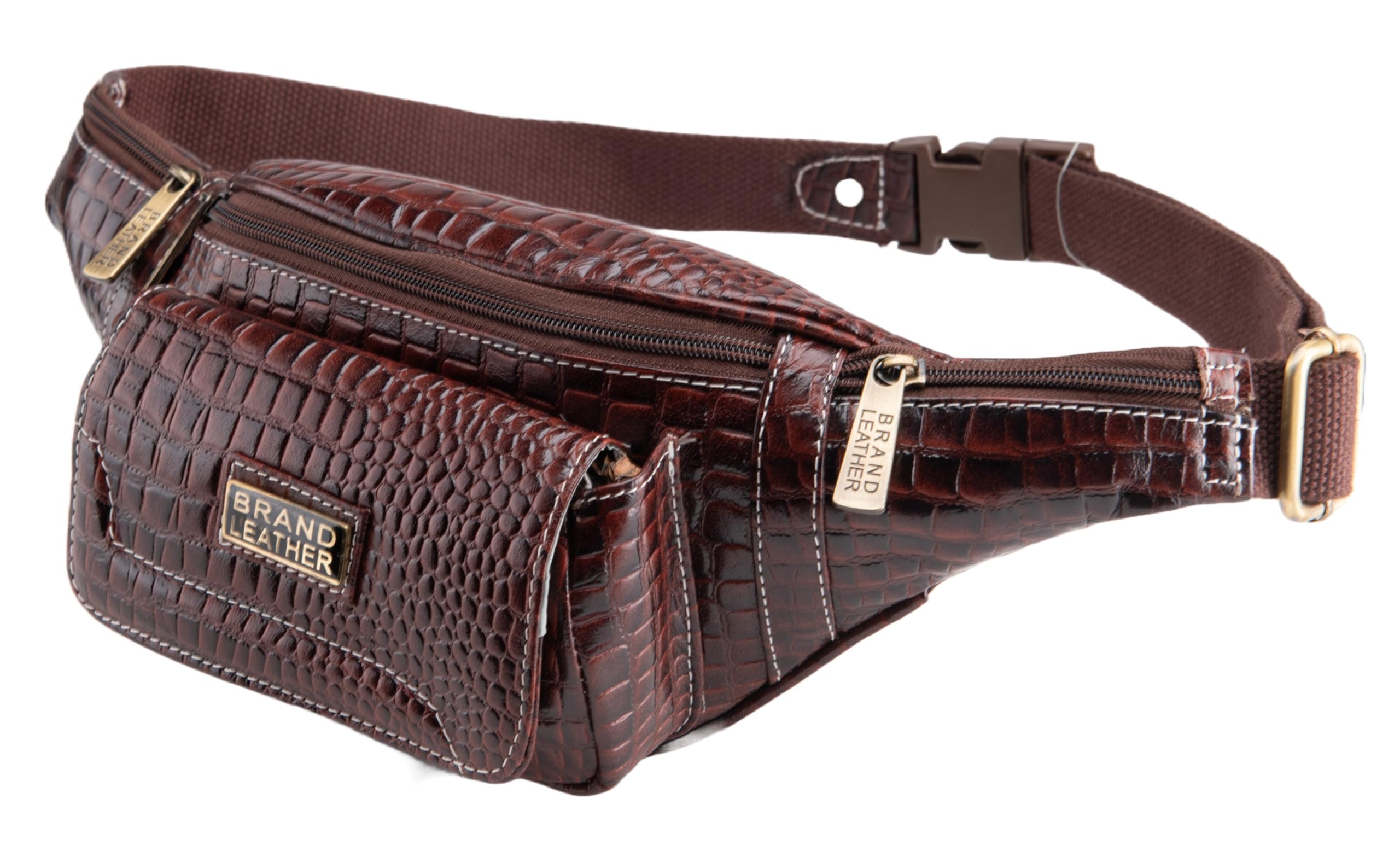 Genuine Leather Waist Bag Elegant Style Travel Pouch Passport Holder with Adjustable Strap (Croco Brown)-image-42