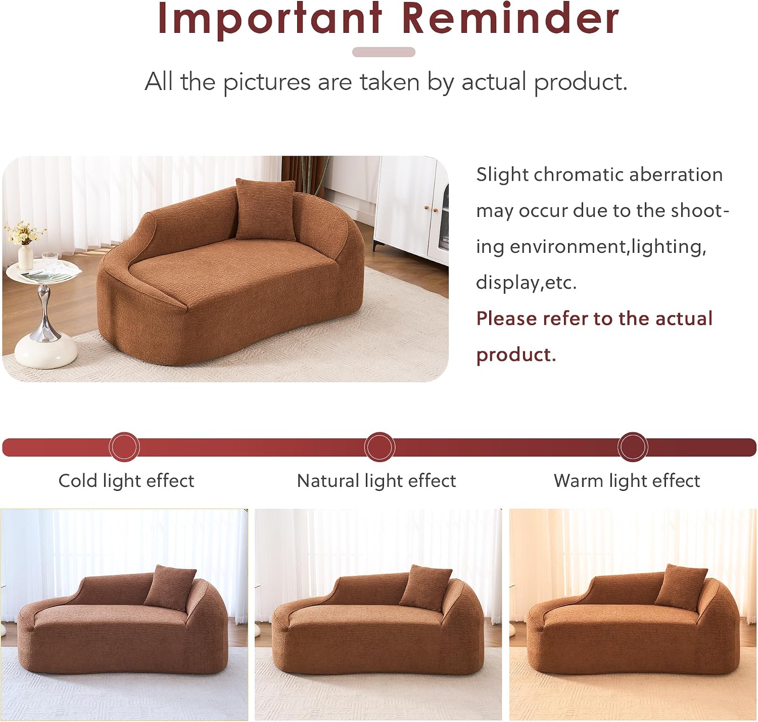 67" Chaise Lounge Chair Indoor,Modern Curved Chenille Lounge Couch, Comfy Reading Chair for Bedroom, Dorm & Small Living Spaces,No Assembly Required (Caramel)
