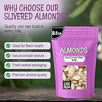 Vista 5 de Almendras naturales en rodajas Crudas - 100% naturales 2.5 libras Almendra alta en proteínas Empaquetado en bolsa con cierre de cremallera