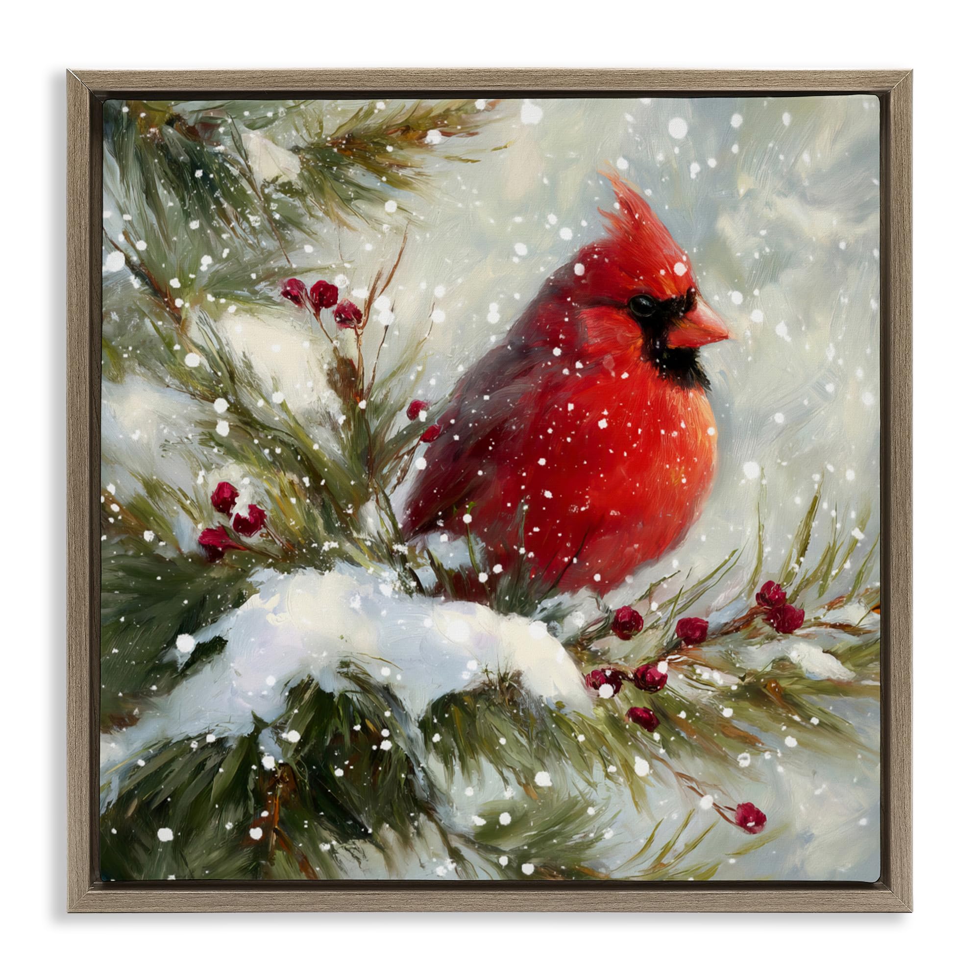 Stupell Industries 'Winter's Red Jewel', Floating Frame Canvas Art, Brown, 25 x 25 Inches, Easy to Hang and Sturdy, Made in USA, by Tina LeCour