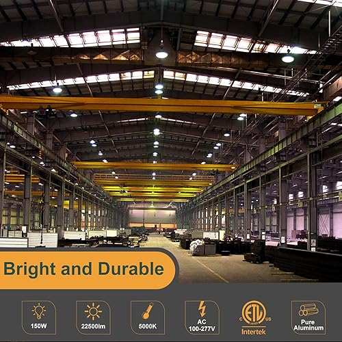 Miniatura 2 de ACOHOOK Luz LED UFO de alta bahía de 150 W, 21000 lm (Eqv.600 W MHHPS) luces LED de alta bahía, luces LED de alta bahía, 5000 K, enchufe de EE. UU
