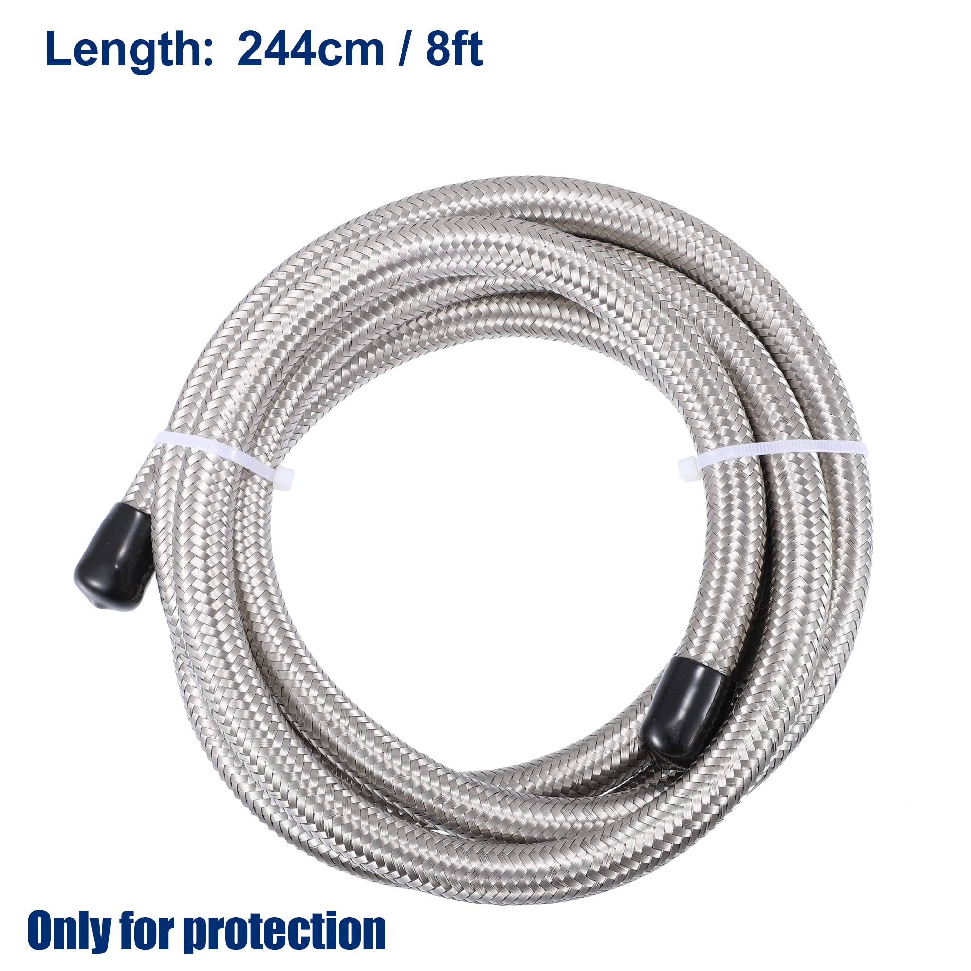 A ABSOPRO Tubo Flessibile Carburante Argento 1pc Per Auto Intrecciato AN8 | Materiale: Acciaio Inossidabile E CPE. Diametro Interno: 11mm, Esterno: 17mm. Lunghezza: 8ft (244cm). Pressione: 1000 Psi.
