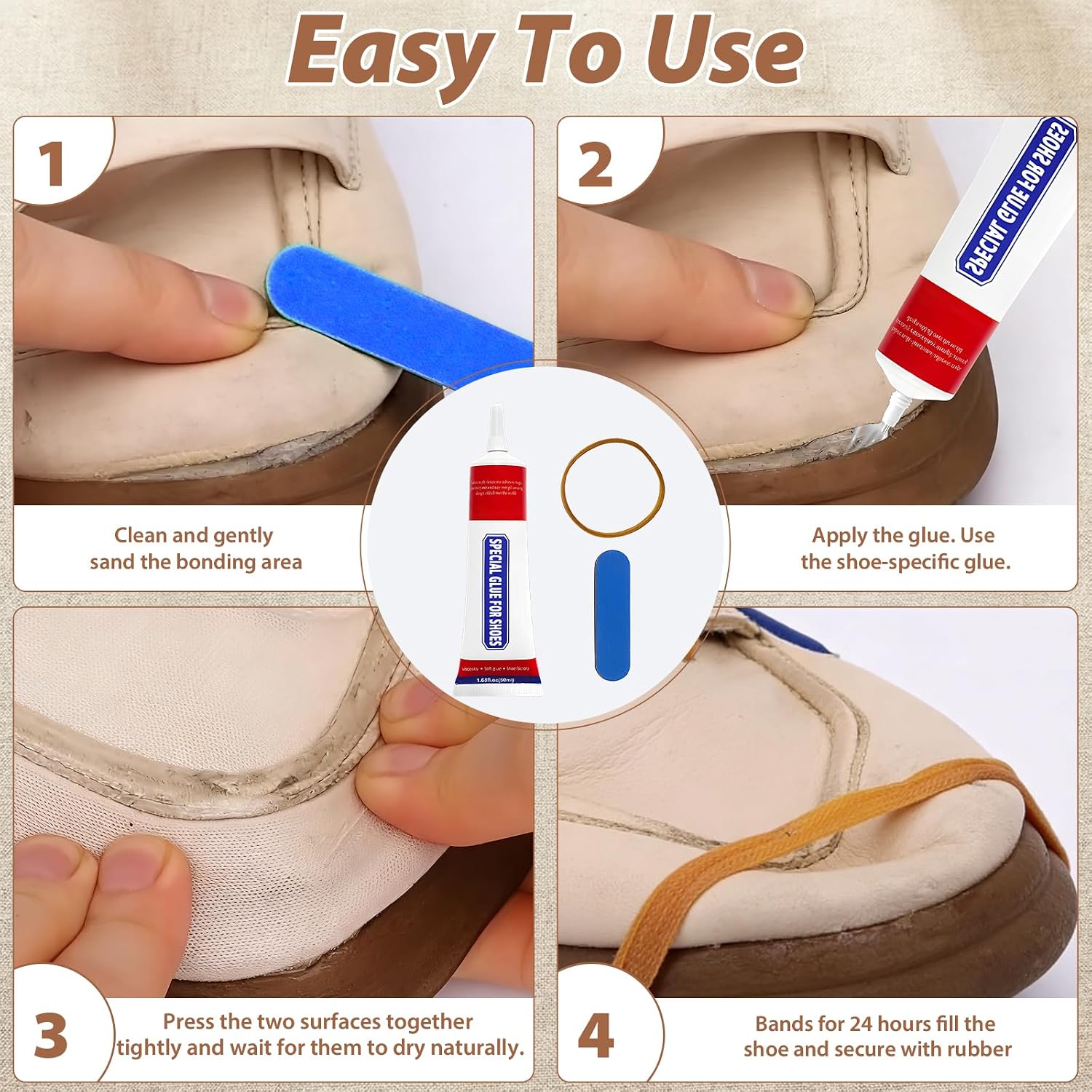 AACGIN 10pcs Sewing Awl Kit with Shoe Repair Adhesive, Professional Leathercraft Sewing Tool with Waxed Thread for Shoes, Leather Bags & Thick Fabric DIY