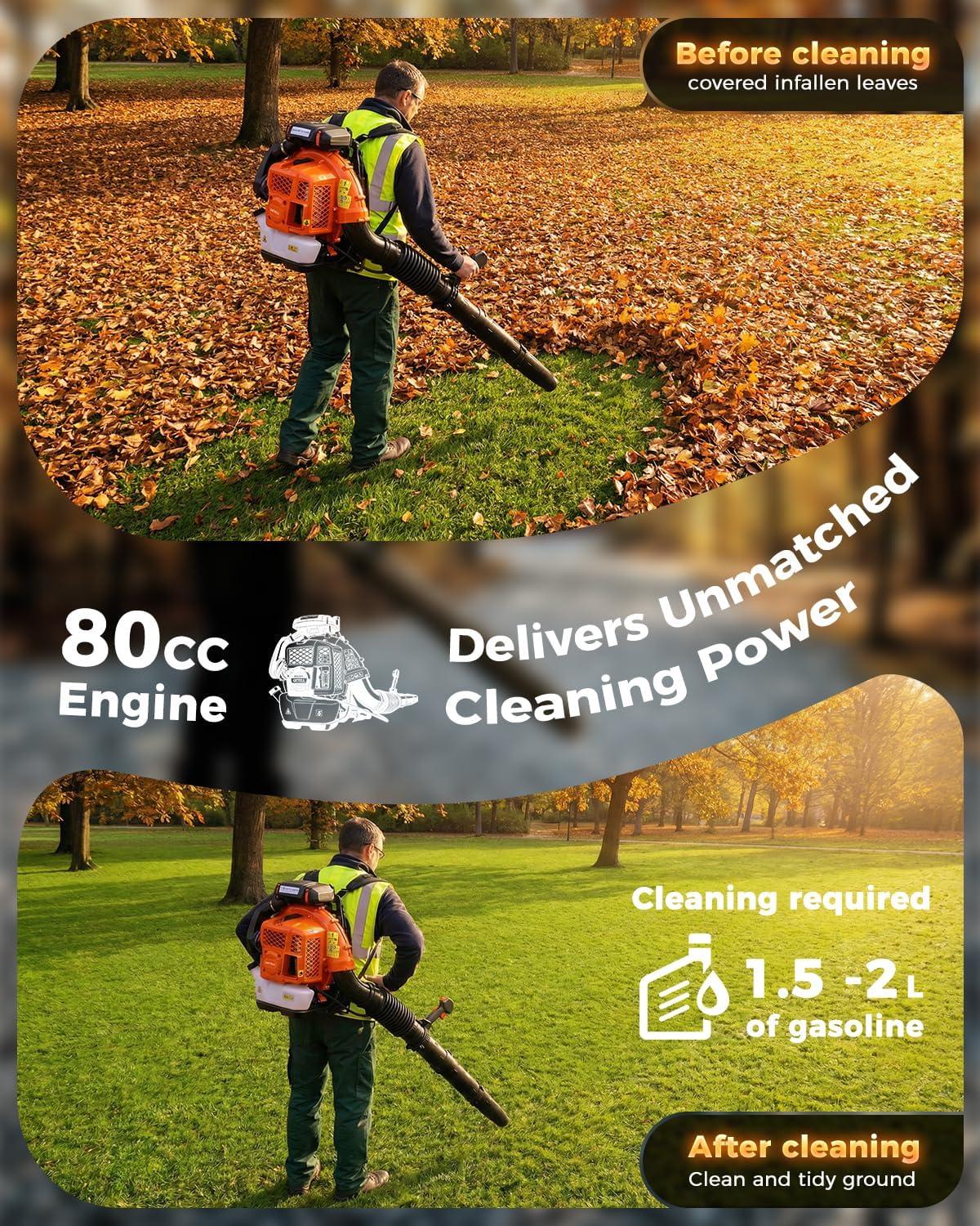 80cc Gas Backpack Leaf Blower, 900CFM 206MPH 2-Stroke Engine, Heavy-Duty Leaf & Snow Blower for Lawn, Garden & Commercial Use (853 EZ) - Image 8