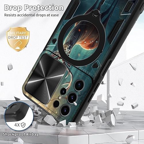 Vista 121 de Funda para Samsung Galaxy A13 5G con cubierta deslizante para lente de cámara y anillo giratorio de 360 grados, soporte híbrido de doble capa Flores