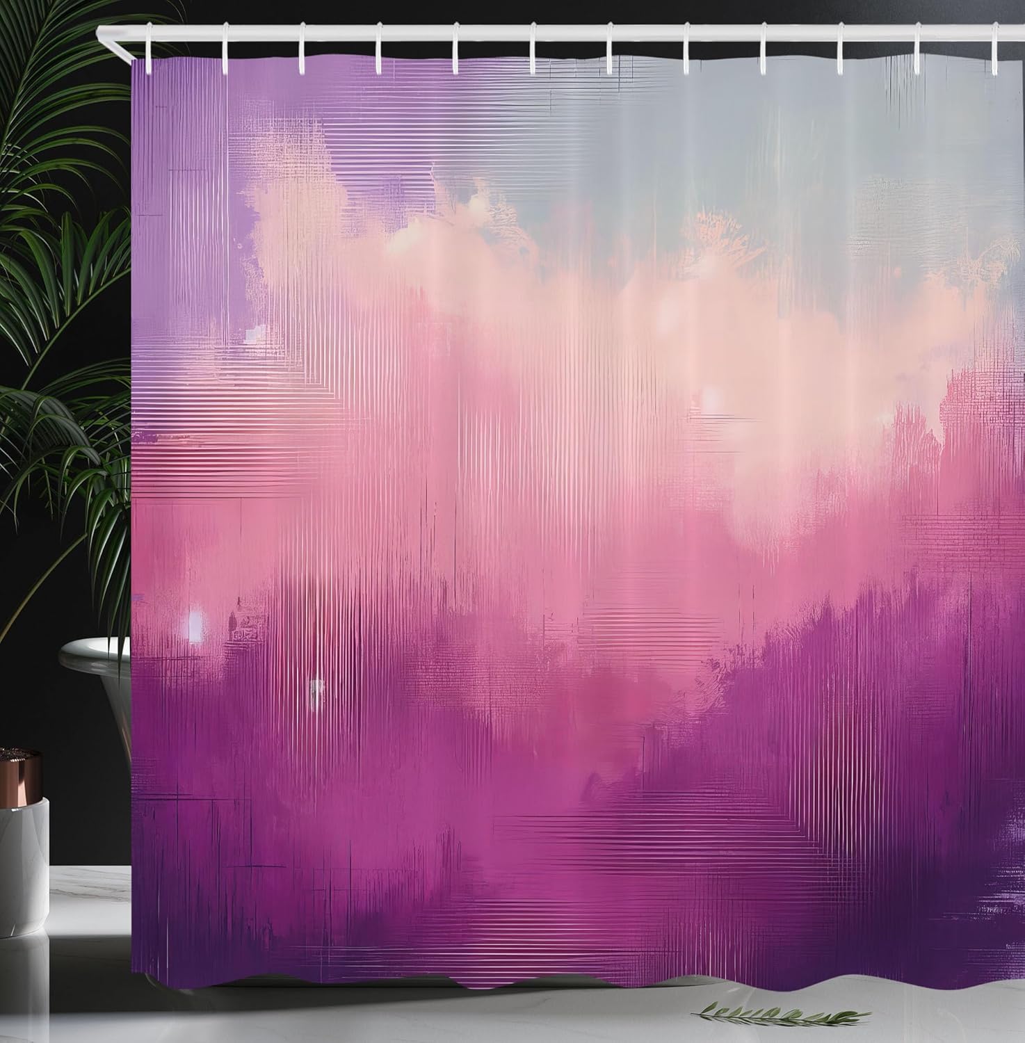 Ambesonne Purple Shower Curtain, Monochromatic Abstract Painting Print Soft Brush Paint Technique Art, Cloth Fabric Bathroom Decor Set with Hooks, 69" W x 84" L, Violet Pastel Pink Mauve