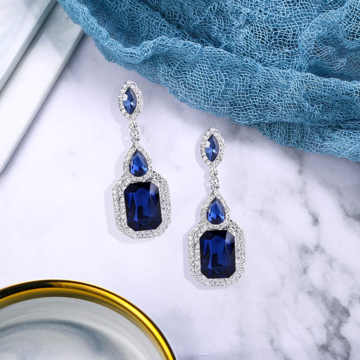 BriLove Women's Wedding Bridal Crystal Emerald Cut Infinity Figure 8 Chandelier Dangle Earrings - Image 4