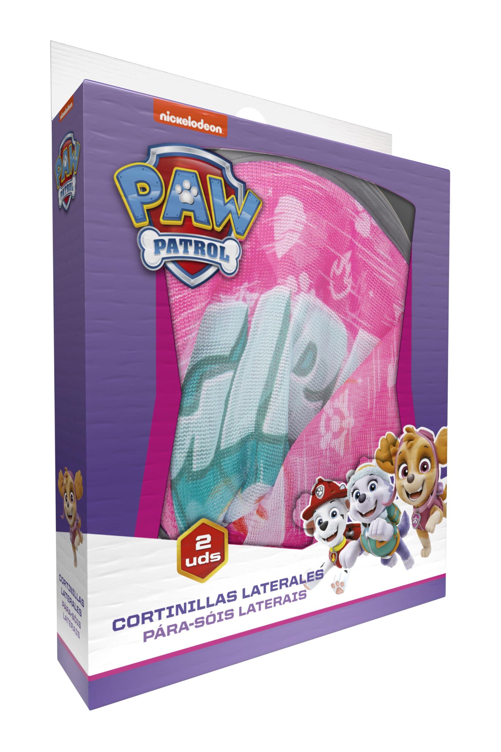 Paw Patrol Lot de 2 Rideaux latéraux microperforés de la Pat' Patrouille Roses avec Les Personnages Skye, Liberty et Everest. Protège des Rayons du Soleil et de la Chaleur