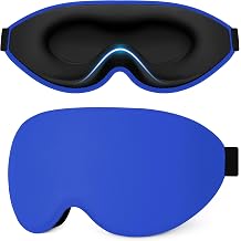 Gritin 3D Sleep Masks for Men & Women, 100% Blackout Eye Mask with Deep Contoured Eye Cups for Side Sleepers,Adjustable Elastic Strap,Soft Breathable Fabric & Earplugs for Sleeping,Traveling-Navy Blue