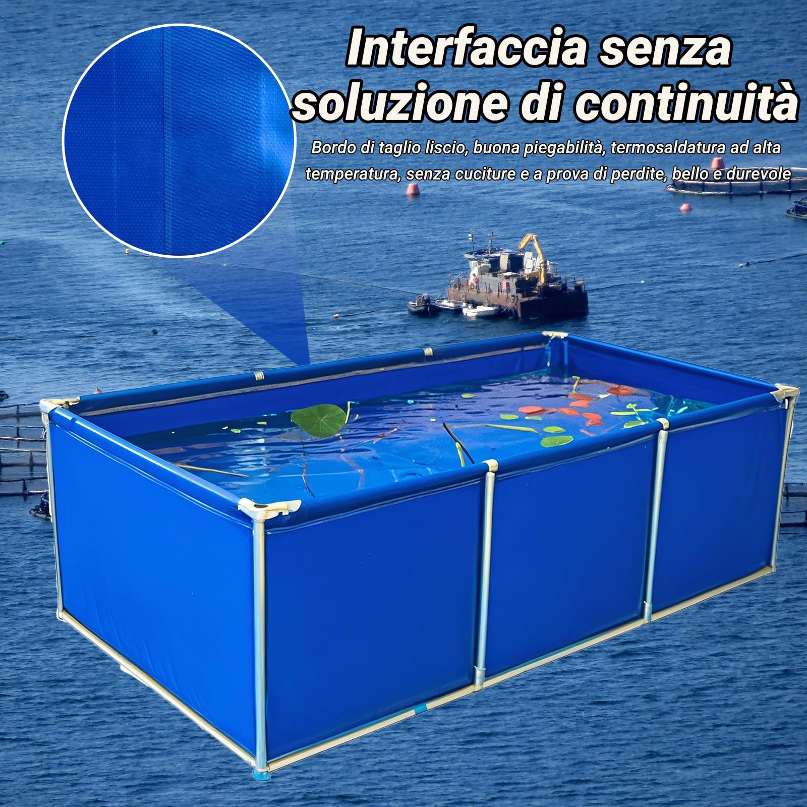 Laghetti da Giardino Fuori Terra Serbatoio Professionale per Acqua Salata con Sistema di Ricircolo - per Crostacei e Organismi Marini | 3x1x0.9m | Blu