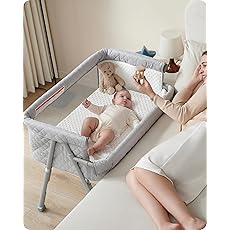AirClub Bassinet Bedside Sleeper, Baby Bassinet Crib for Newborn, Bedside Crib Sleeper with Wheels Breathable Mesh