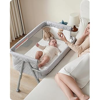 AirClub Bassinet Bedside Sleeper, Baby Bassinet Crib for Newborn, Bedside Crib Sleeper with Wheels Breathable Mesh
