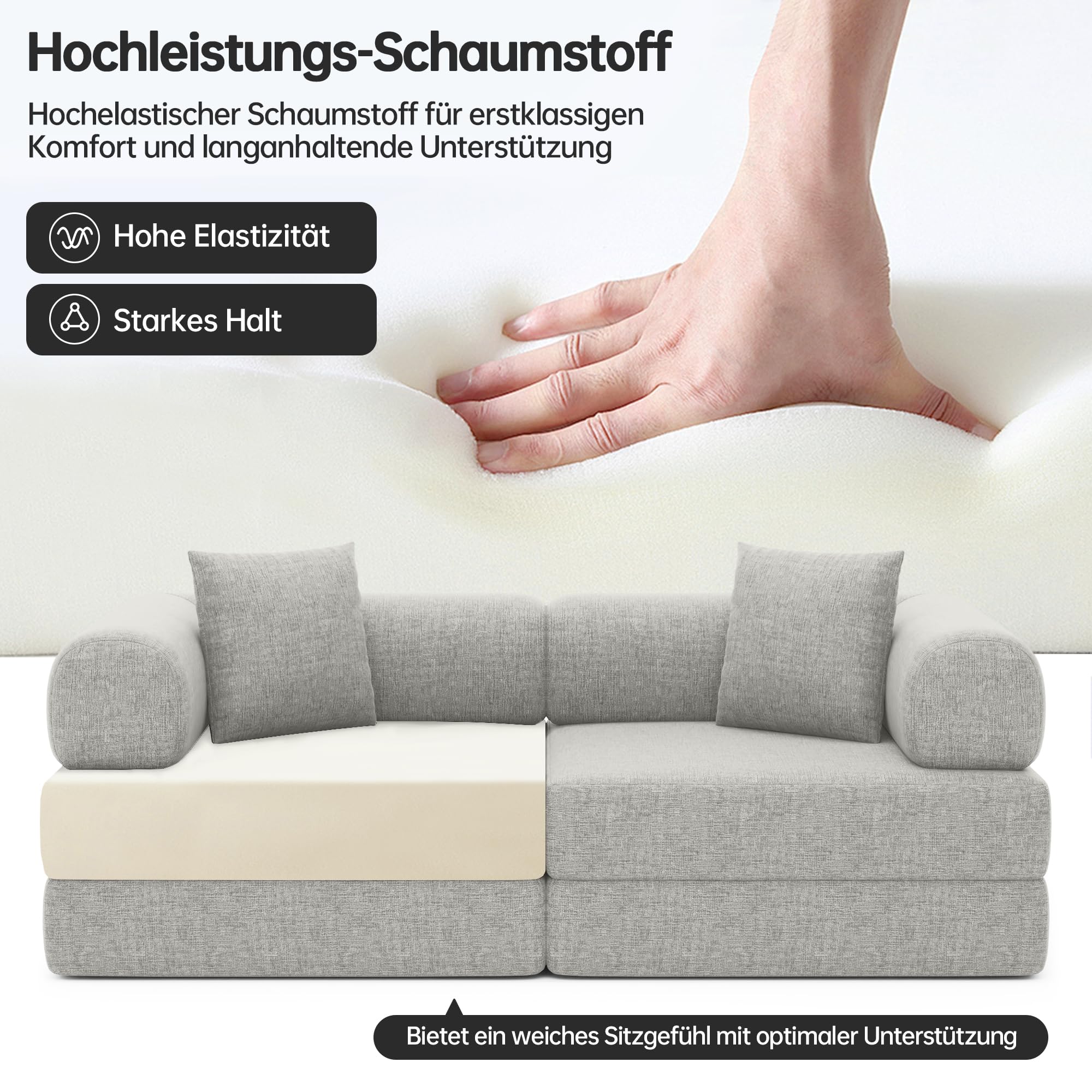 DURASPACE Faltbares 2-3 Sitzer Klappbar Schlafsofa Gästebett 200cm | Bequemer Ausklappbarer Futon, Modularer Bodensofa ohne Federkern für das Wohnzimmer