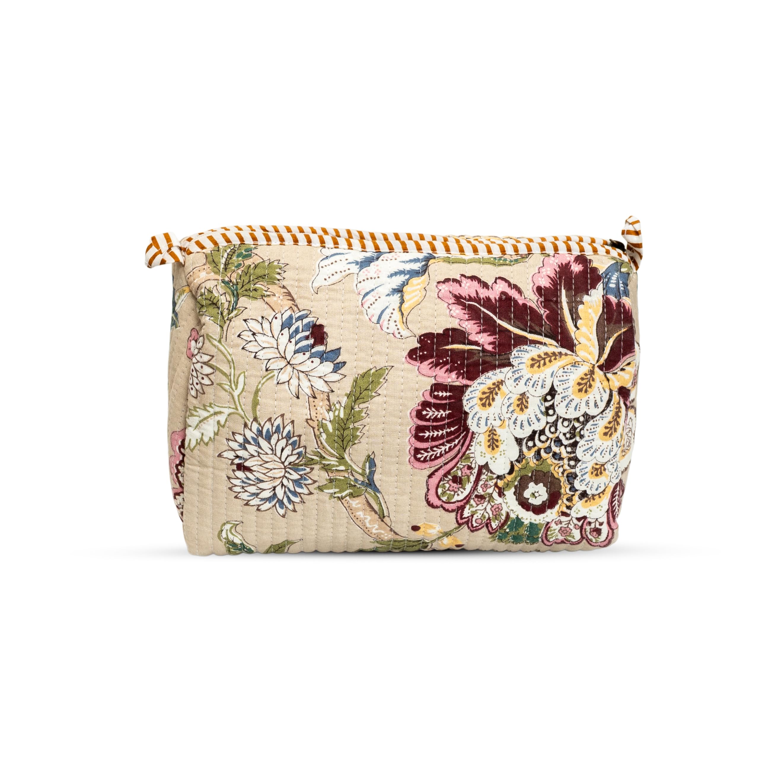 Mittico Beige Botanica Quilted Cosmetic Bags for Women – Velvet Makeup Pouch with Waterproof Inner Lining for Travel & Storage Bags for Gifting 1