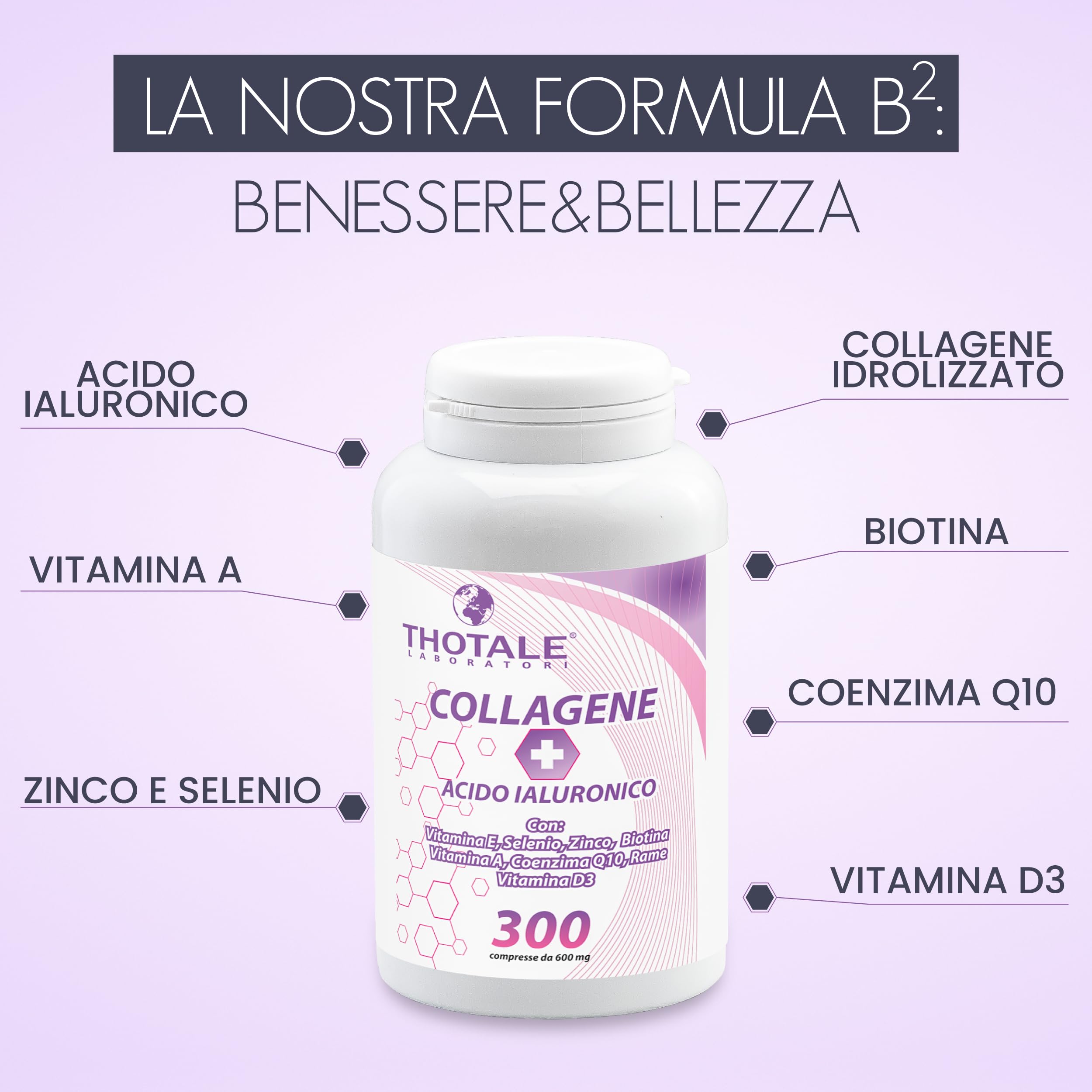 Collagene Idrolizzato 2000mg e Acido Ialuronico, 300 Compresse, Integratore Collagene, Acido Ialuronico, Coenzima Q10, Vitamina D3, Biotina, Zinco per Pelle, Ossa, Articolazioni e Capelli