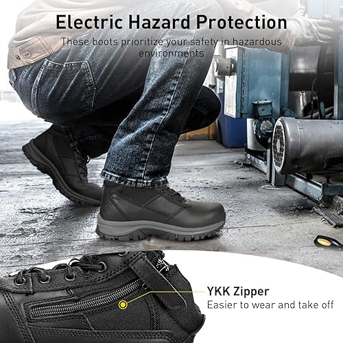 Miniatura 6 de OUXX Botas de trabajo para hombre, con puntera de acero deslizante, de cuero, impermeables, antideslizantes, a prueba de pinchazos, antiestáticas,