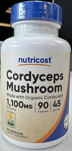 Miniatura 6 de Nutricost Cordyceps - Cápsulas de hongos de 1100 mg, 45 porciones  Certificado CCOF fabricado con orgánico, vegetariano, sin gluten, 550 mg por