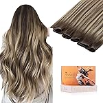 DOORES Genius Sew in Weft Human Hair Extensions for Women, 16 Inch Chocolate Brown to Honey Blonde 50g, Hand Tied Weft Hair Extensions