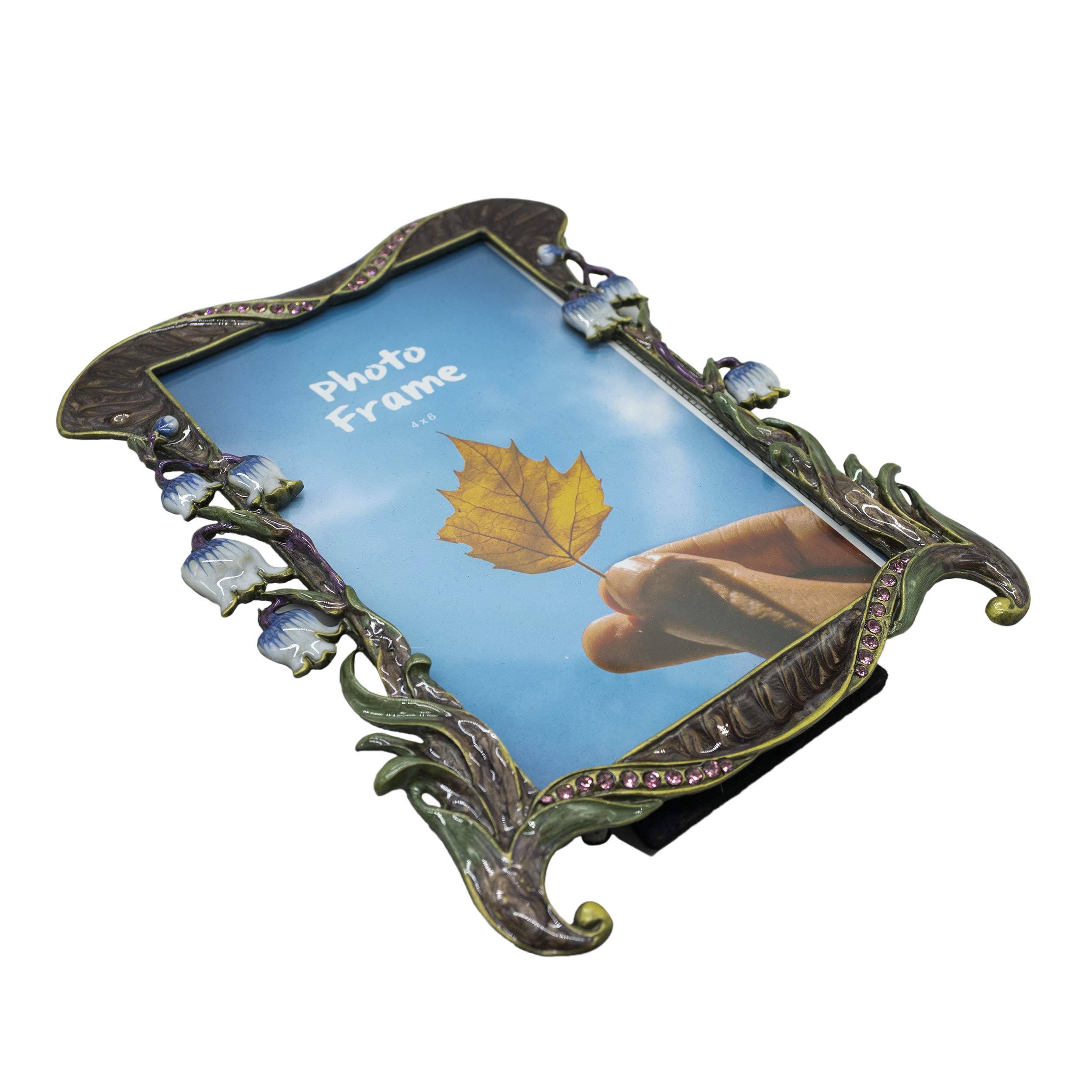 Kwiatowa ramka na zdjęcia 10 x 15, ramka na zdjęcia w stylu vintage wykonana z metalu i szkła o wysokiej rozdzielczości do ekspozycji na blat, dekoracja domu, ramka na zdjęcia retro