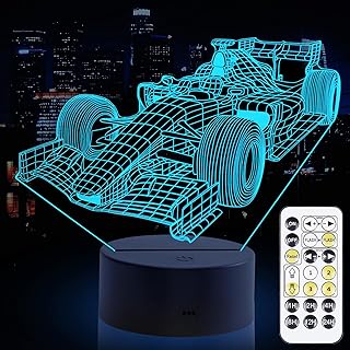 Racing Car Night Light, Formula 1 3D LED Night Lamp for Boys - Racing Cars Themed Bedroom Lamps, Optical Illusion Lamp with Remote Control, Perfect for Kids' Room Décor, Cool Gifts for Cars Lovers