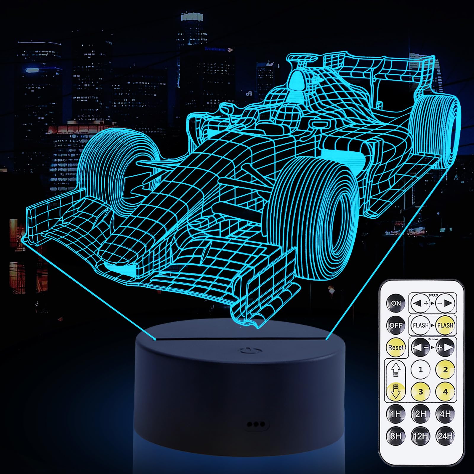 Racing Car Night Light, Formula 1 3D LED Night Lamp for Boys - Racing Cars Themed Bedroom Lamps, Optical Illusion Lamp with Remote Control, Perfect