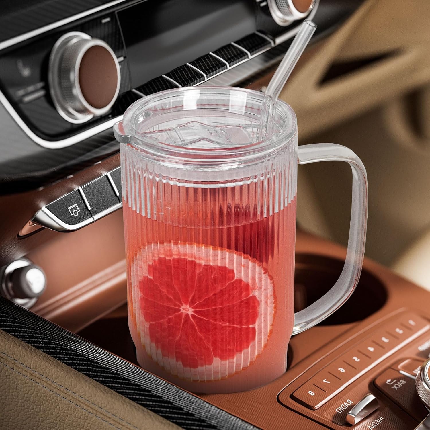 GOSCHE Glass Cups with Lids and Straws, Glass Tumbler with Handle for Iced Coffee, Tea, Juice, Smoothies, 24oz Drinking Cup with Plastic Lid for Hot & Cold Beverages, 2 Pcs - Image 5