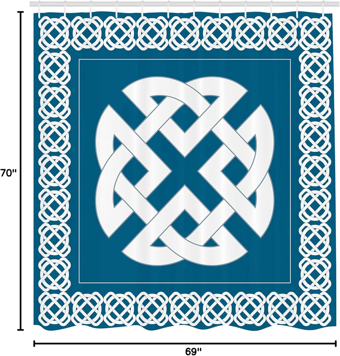 Ambesonne Celtic Shower Curtain, Everlasting Knot Motif Representing 4 Elements Earth Water and Air, Cloth Fabric Bathroom Decor Set with Hooks, 69" W x 70" L, Petrol Blue White
