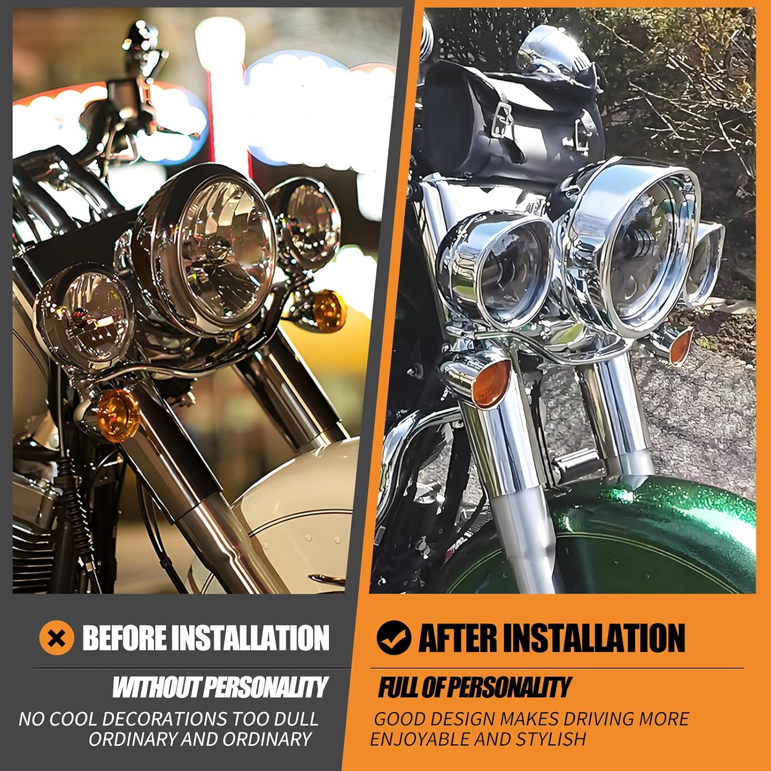 7" Headlight Trim Ring 4.5" Fog Light Trim Ring Set Visor Style Fit for Harley Softail FL 1994-2017 (Chrome)