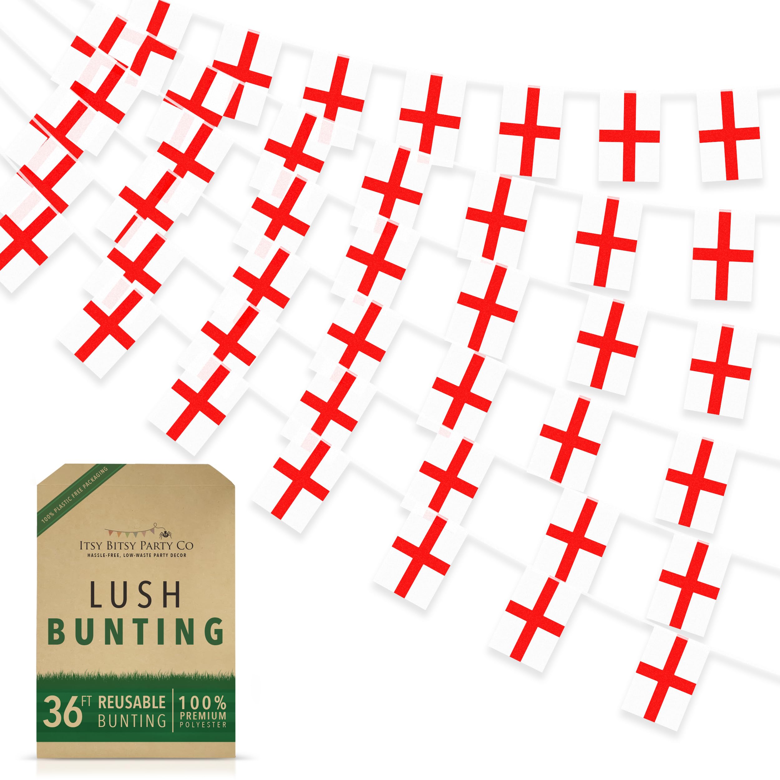Premium Reusable England Bunting - 42 Flag World Cup Bunting 2026 - As seen on TV, 100% Premium Polyester - World Cup Decorations 2026, Football Party Banner (36ft, 42 England Flags)