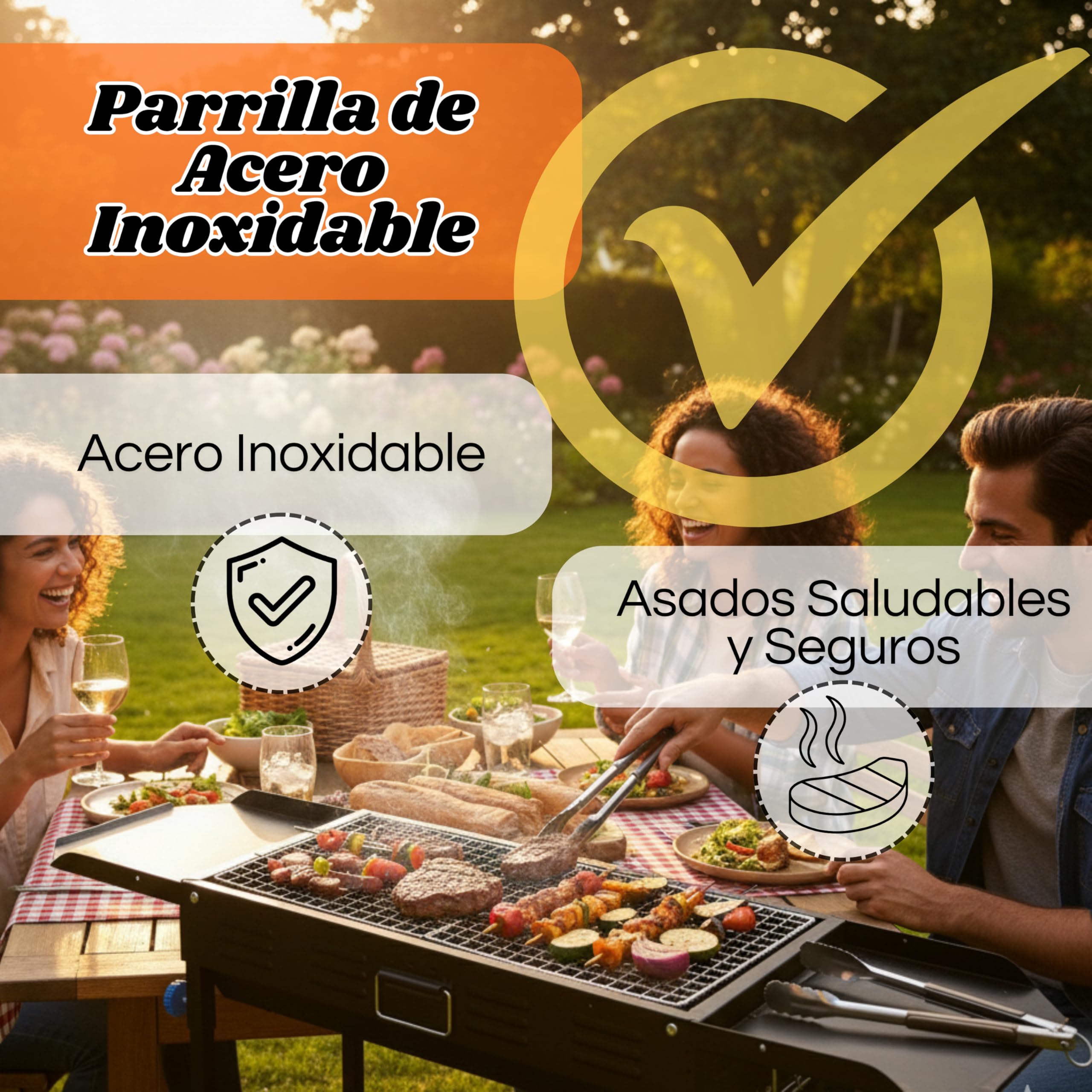 Barbacoa de Carbón Portátil | Parrilla de Carbón Plegable de Acero Inoxidable con Patas Laterales Dobles | Ideal para Jardín, Camping y Picnic | Diseño Multifuncional (Negro, 70cm-118cm-30)
