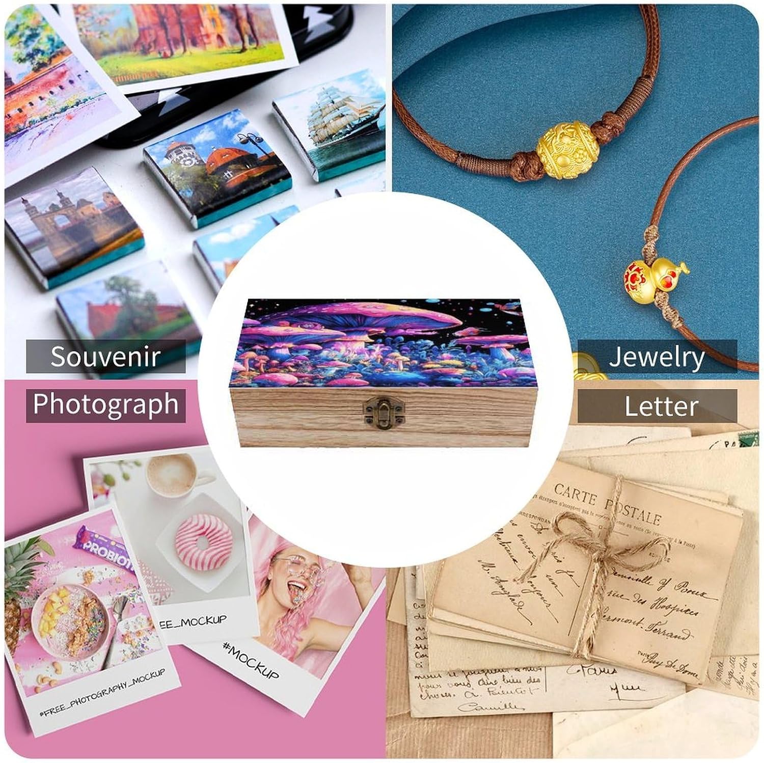 Mushroom Fantasy Forest Wooden Storage Box Vintage Jewelry Box image 5