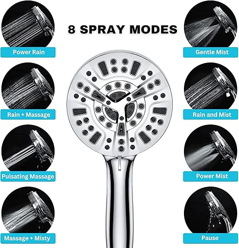 Miniatura 4 de CLEAN STREAM - Cabezal de ducha filtrado de mano, alta presión con 10 modos de pulverización y filtro integrado de 15 etapas, con manguera de 60