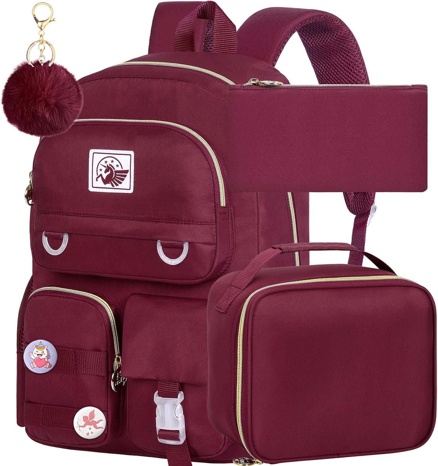 WZLVO 3PCS Laptop Backpack for Girls, Women College School Bookbag, 15.6" Cute Aesthetic Computer Water Resistant Anti Theft School Bags Set for Teens Girls Students - Pink