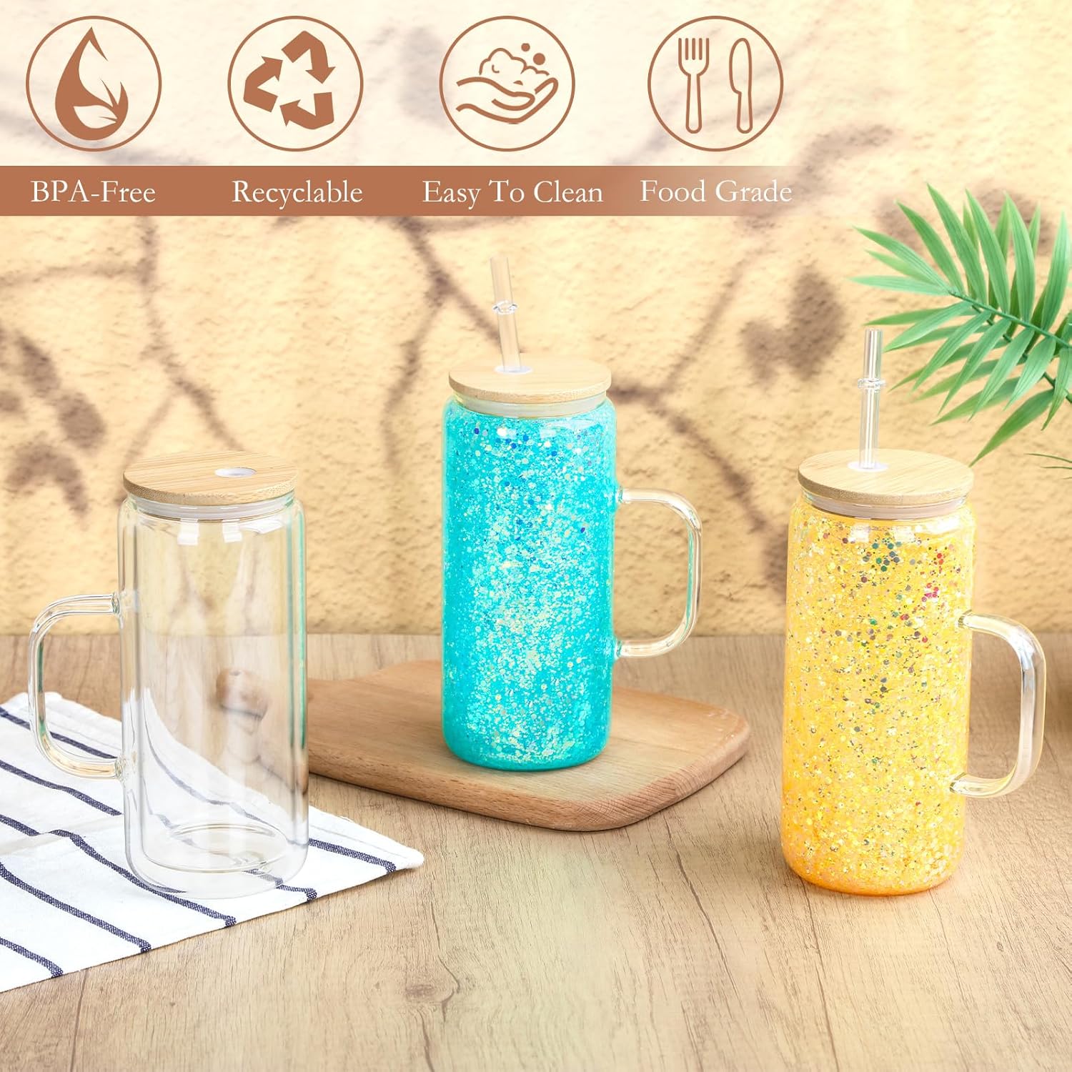 20 Oz Glass Snow Globe Tumbler with Handle, 6 Pack Pre-Drilled Double Wall Snowglobe Cup Coffee Mug for DIY Glitter Snow Globe, Outside 20 Oz Inside 16 Oz - Image 3