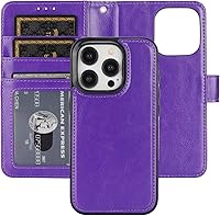 Vista 18 de Bocasal Funda tipo cartera desmontable para iPhone 15 Pro con bloqueo RFID, ranuras para tarjetas, soporte de cuero PU premium magnético con soporte
