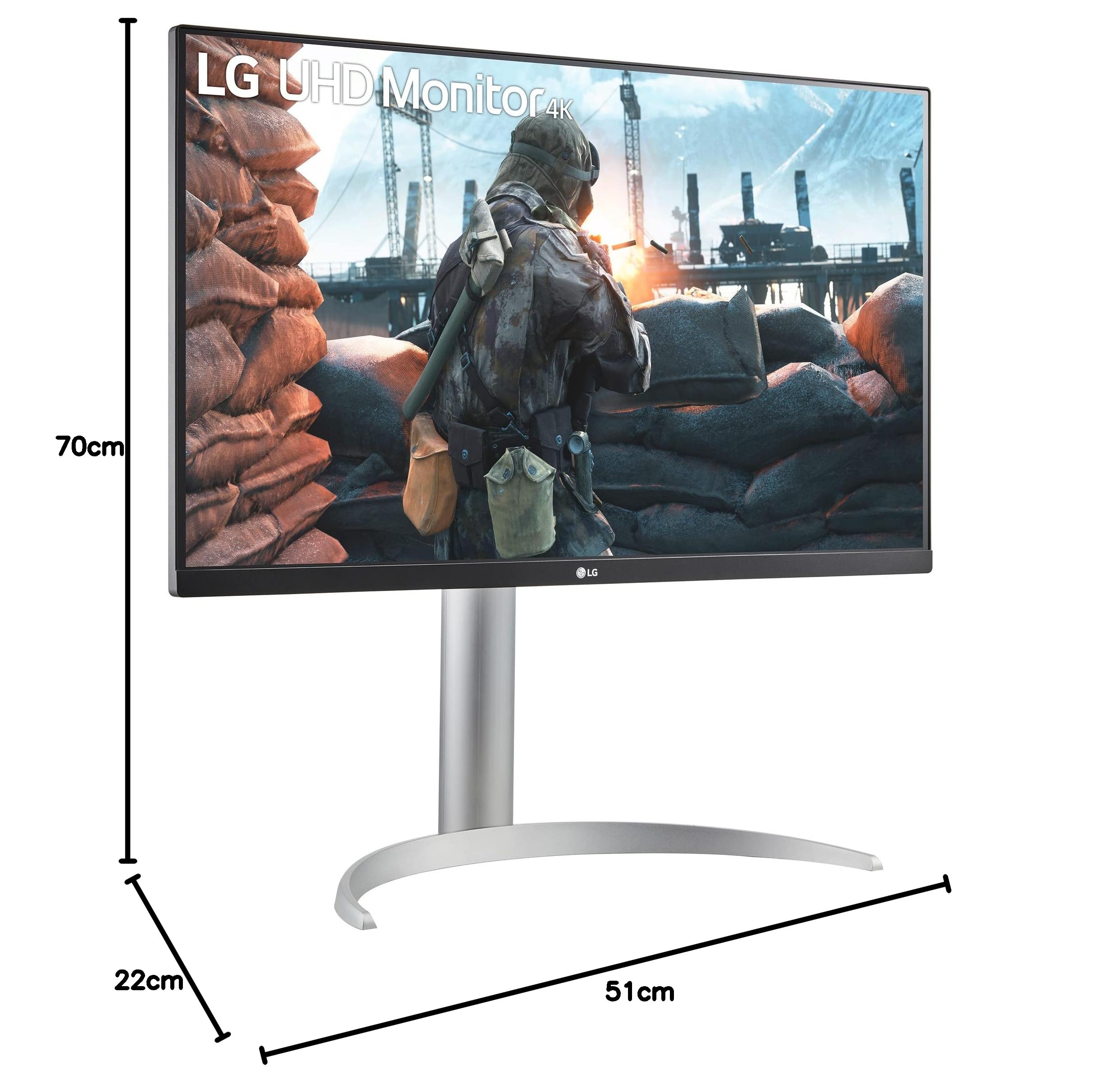 LG 27UP650P Monitor 27" UltraHD 4K LED IPS HDR 400, 3840x2160, 5ms, AMD FreeSync 60Hz, HDMI 2.0 (HDCP 2.2), Display Port 1.4, AUX, Stand Pivot, Schermo Antiriflesso, Flicker Safe, Bianco