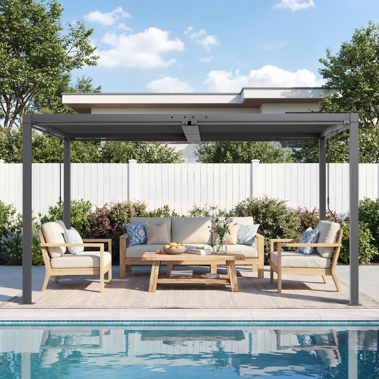 Photo 1 of SAILARY Louvered Pergola 10' x 13', Outdoor Aluminum Pergola with Reinforced Steel Roof, Heavy-Duty Hardtop Gazebo for Patio Deck, Weatherproof Sun Shade Shelter, Gray 4 of 4 ------MISSING 1 OF 4 2 OF 4 AND 3 OF 4